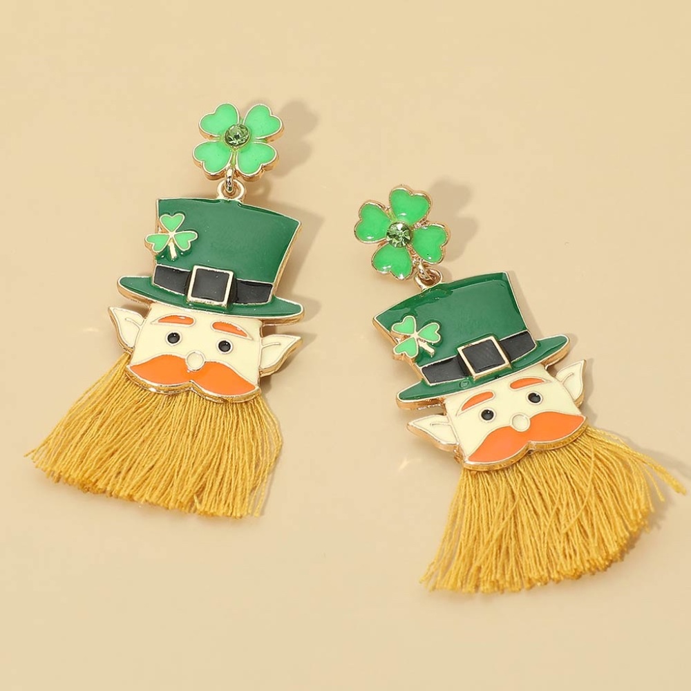 Leprechaun Tassel Drop Earrings St Patrick’s Irish Day Clover Luck